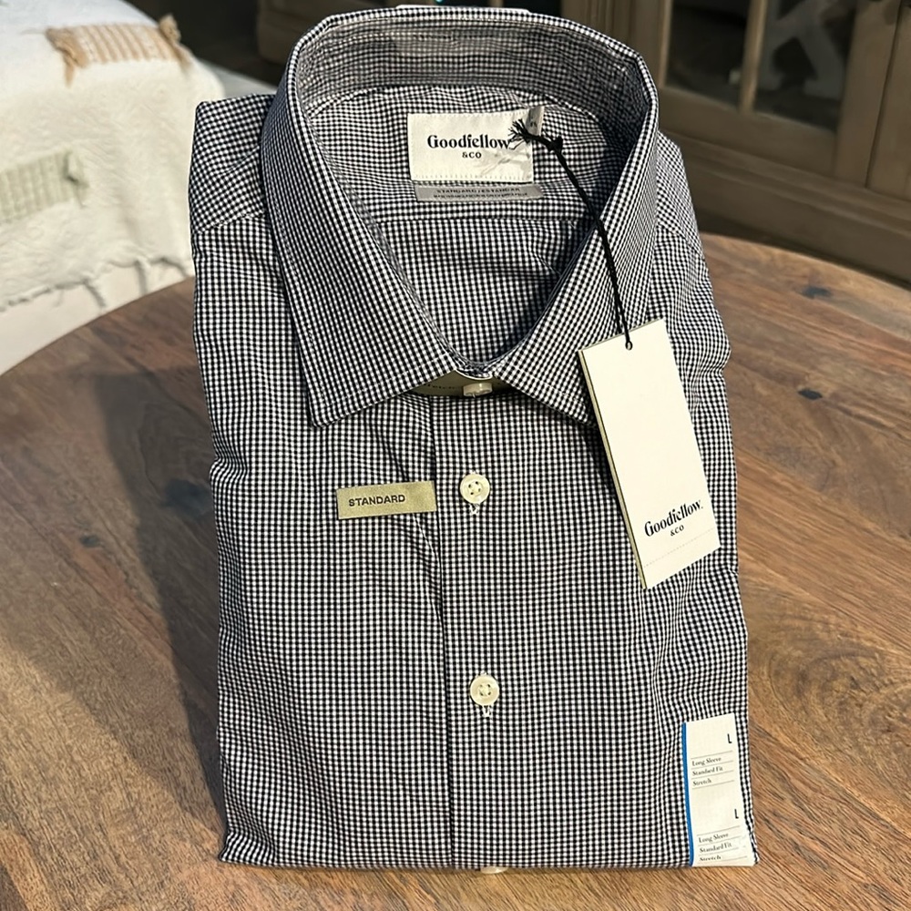 Men’s Blue Check Long Sleeve Dress Shirt - Standard Fit